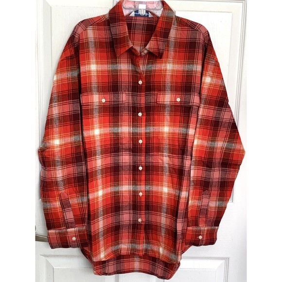 NWT Women's Old Navy Multi Red Plaid Flannel Loose Boyfriend Tunic Shirt XL - Picture 4 of 7